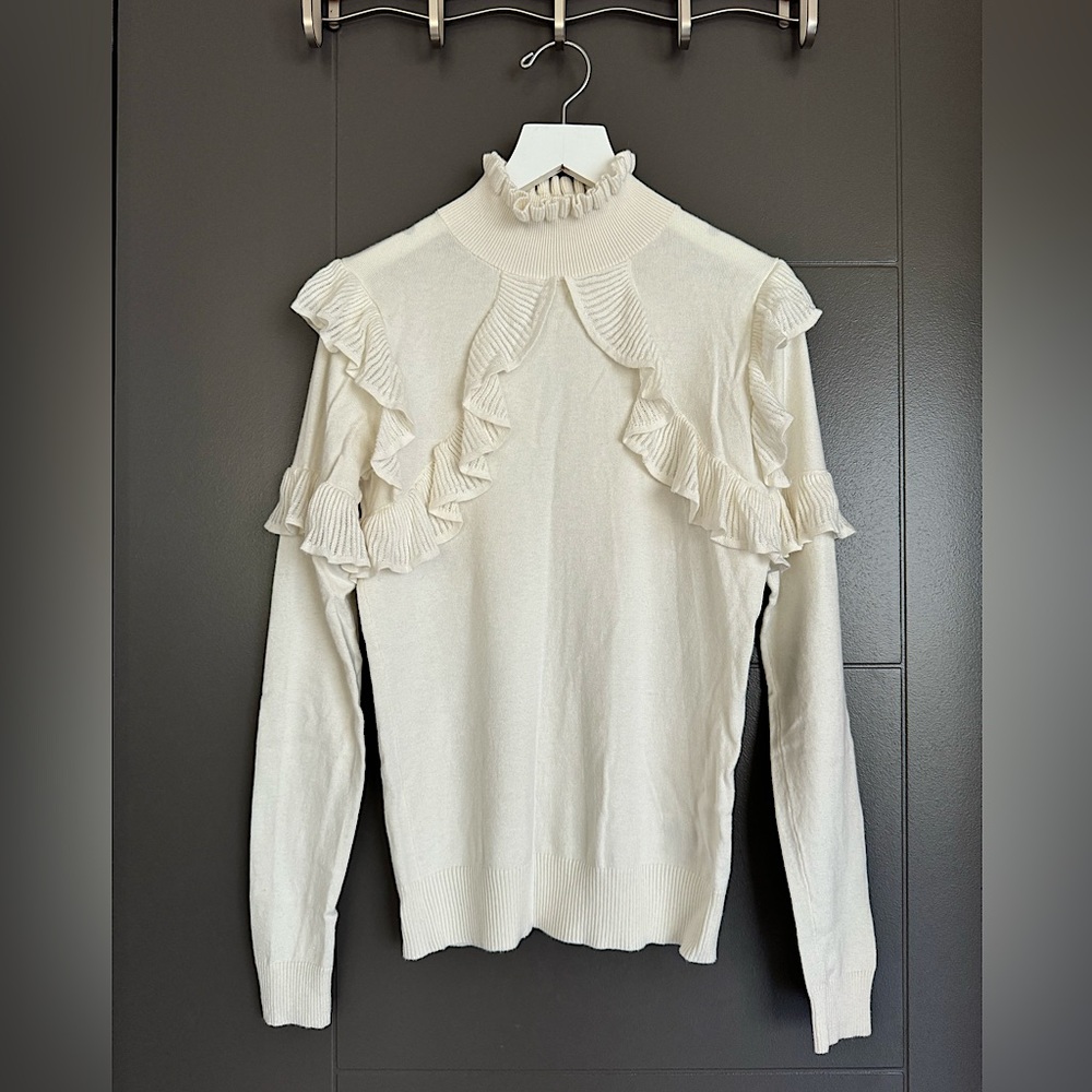 Leith cream lightweight ruffle sleeve sweater